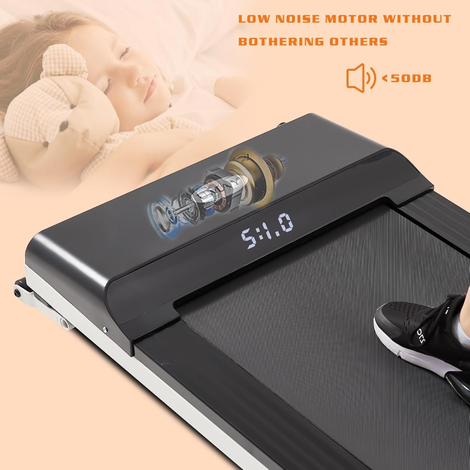 Walking Pad Mini Portable Treadmill Under Desk for Home Office Fitness with APP Remote Control and 16 Inch Running Area