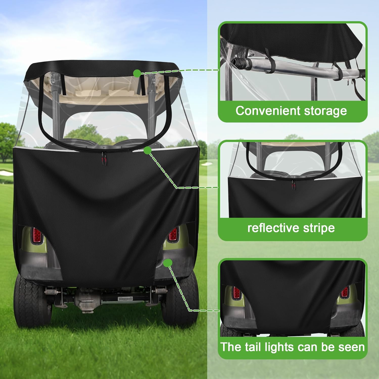 10L0L Golf Cart Enclosures 2 Passenger Club Car with Roll-Up Windshield for Club Car DS & Precedent All Weather Windproof Waterproof Rain Cover, 4-Sided Clear Window & Roll-up Zipper Door