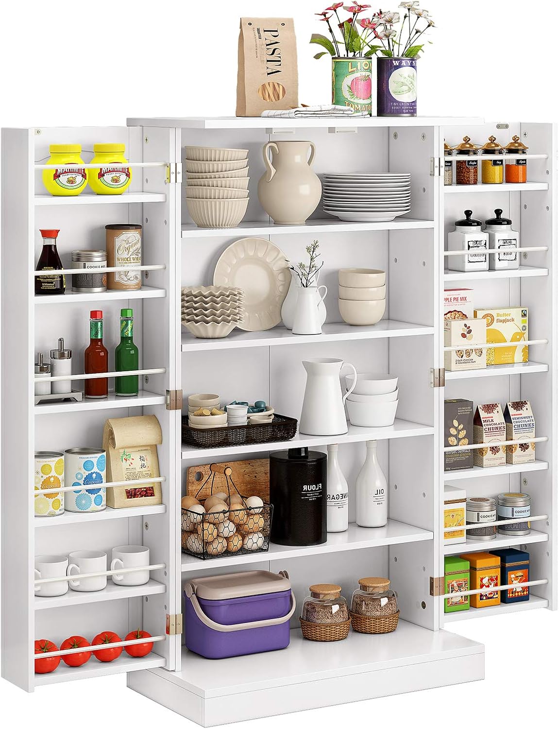 Function Home 41 Farmhouse Kitchen Pantry, Storage Cabinet with Doors and Adjustable Shelves for Kitchen, Living Room and Dinning Room in White