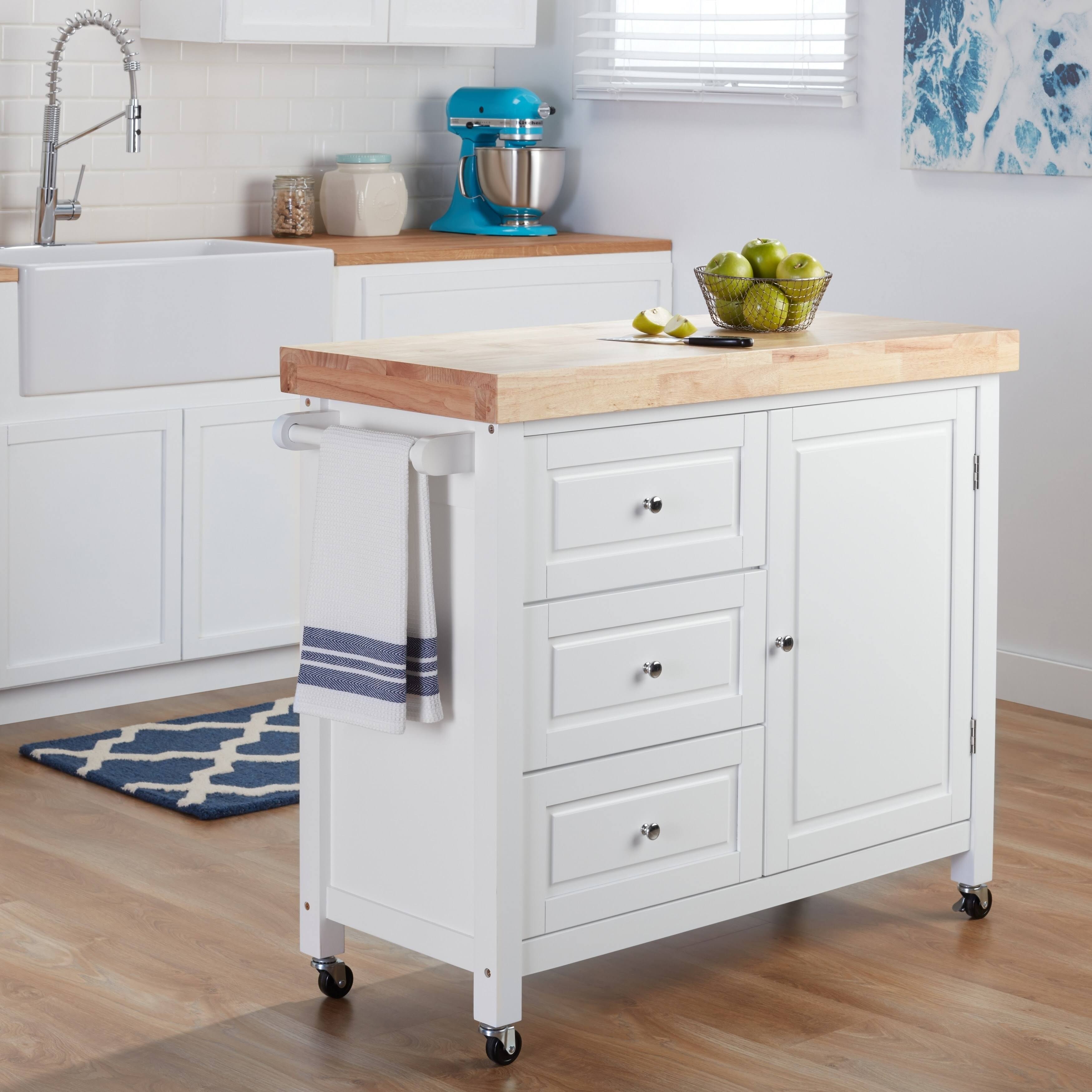 Copper Grove Macaulay Natural Rubberwood Kitchen Island Cart - White