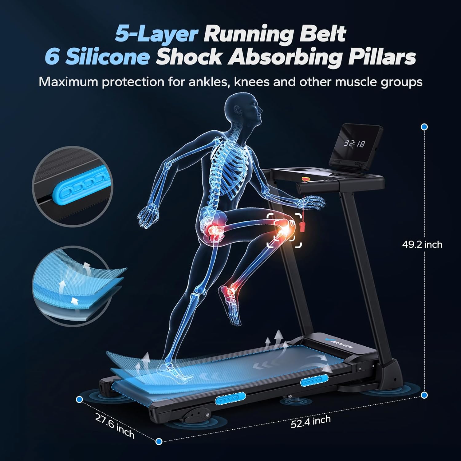 MERACH Foldable Treadmill with Incline 6％, 2 in 1 Treadmill for Home with Max 7.5MPH 40dB, Incline Treadmill Walking Pad with 265Lbs Capacity, Handle bar, Heart Rate Monitoring, APP, LED Display