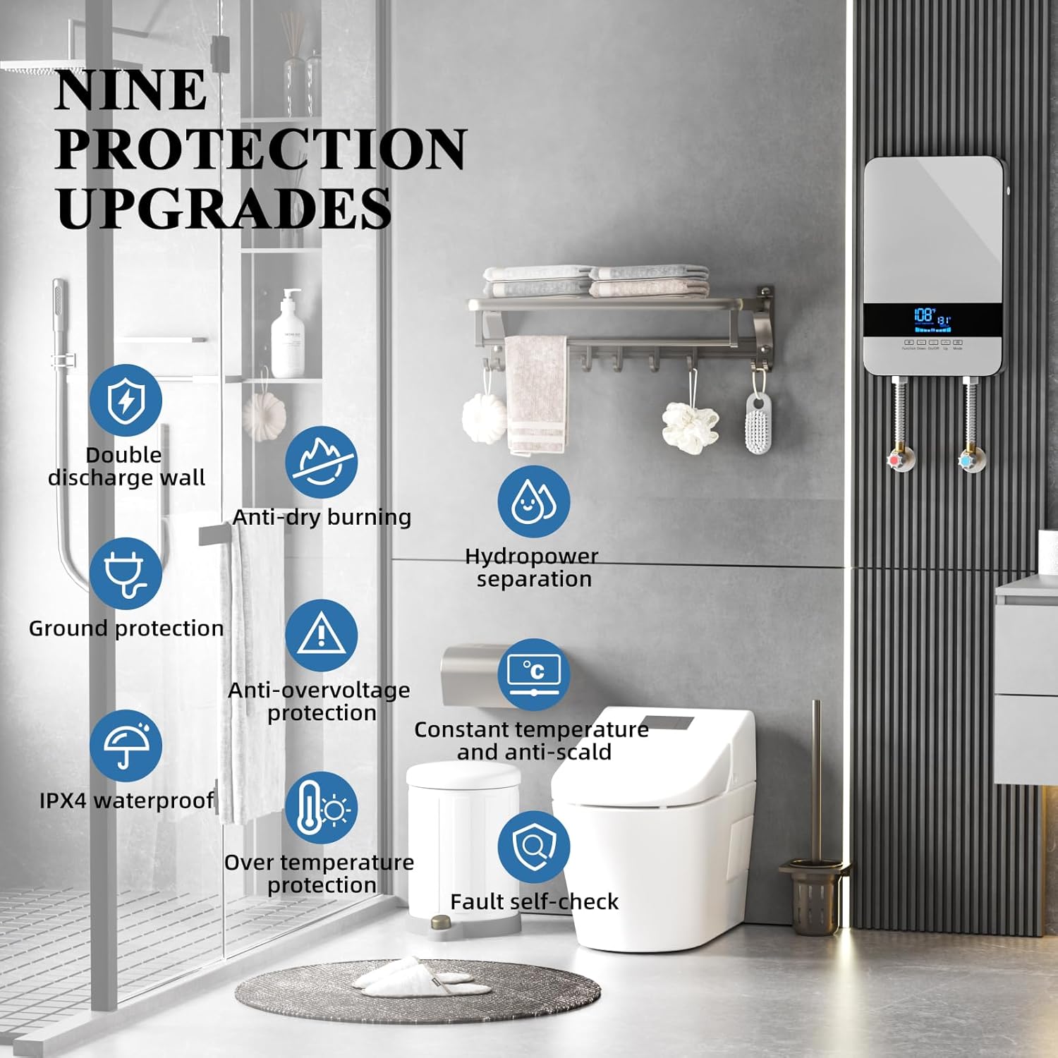 Tankless Water Heater Electric,8.5KW 240V Point of Use On Demand Hot Water Heater,Instant Hot Water Heater Under Sink with Digital Display,Wall Mounting Fitting Electric Water Heater