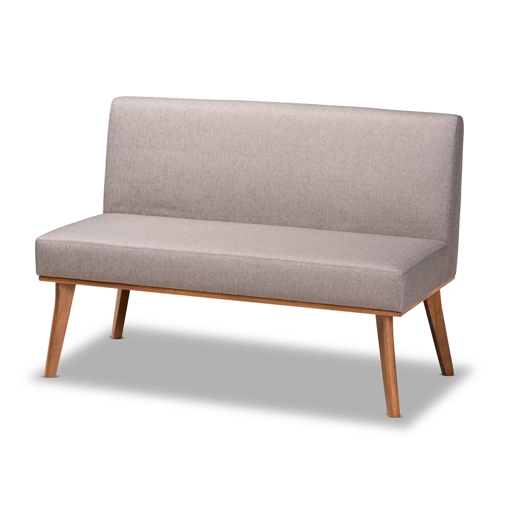Baxton Studio Odessa Mid-Century Modern Grey Fabric Upholstered and Walnut Brown Finished Wood 4-Piece Dining Nook Set