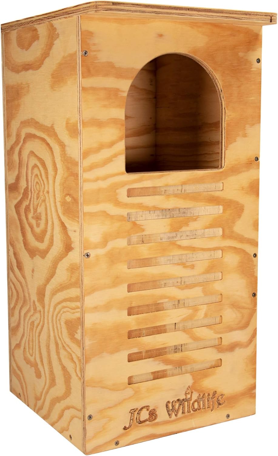 JCs Wildlife Barred Owl Nesting Box - Treated Exterior Grade Plywood - Mounting Hardware and Pine Shavings Included - Dedicated Clean Out Door for Easy Cleaning - Made in The USA