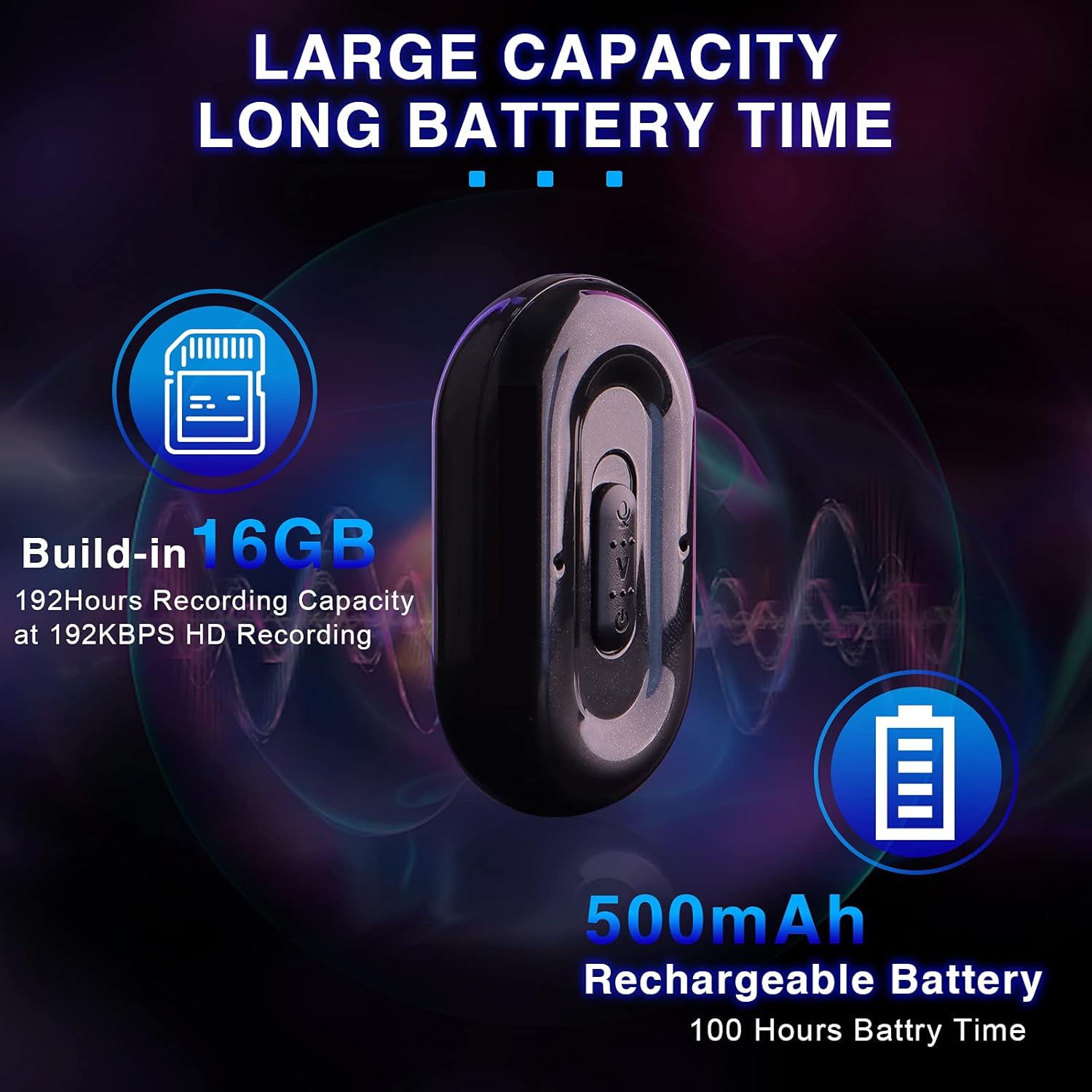 Binrrio Magnetic Voice Activated Recorder Mini Voice Recorder Recording Device, 100 Hours Battery Time 192 Hours Recording Capacity Pack of 2