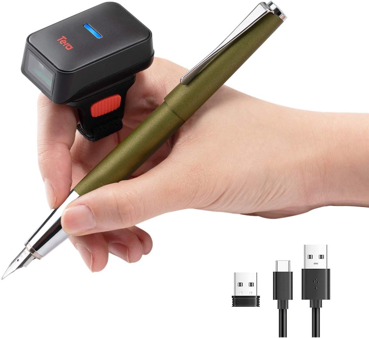 Tera Wireless Barcode Scanner Compatible with Bluetooth, Printed Digital 1D Barcode Reader Scanner Mini Wearable for Windows, Mac OS, Android with Vibration Alert Model HW0011