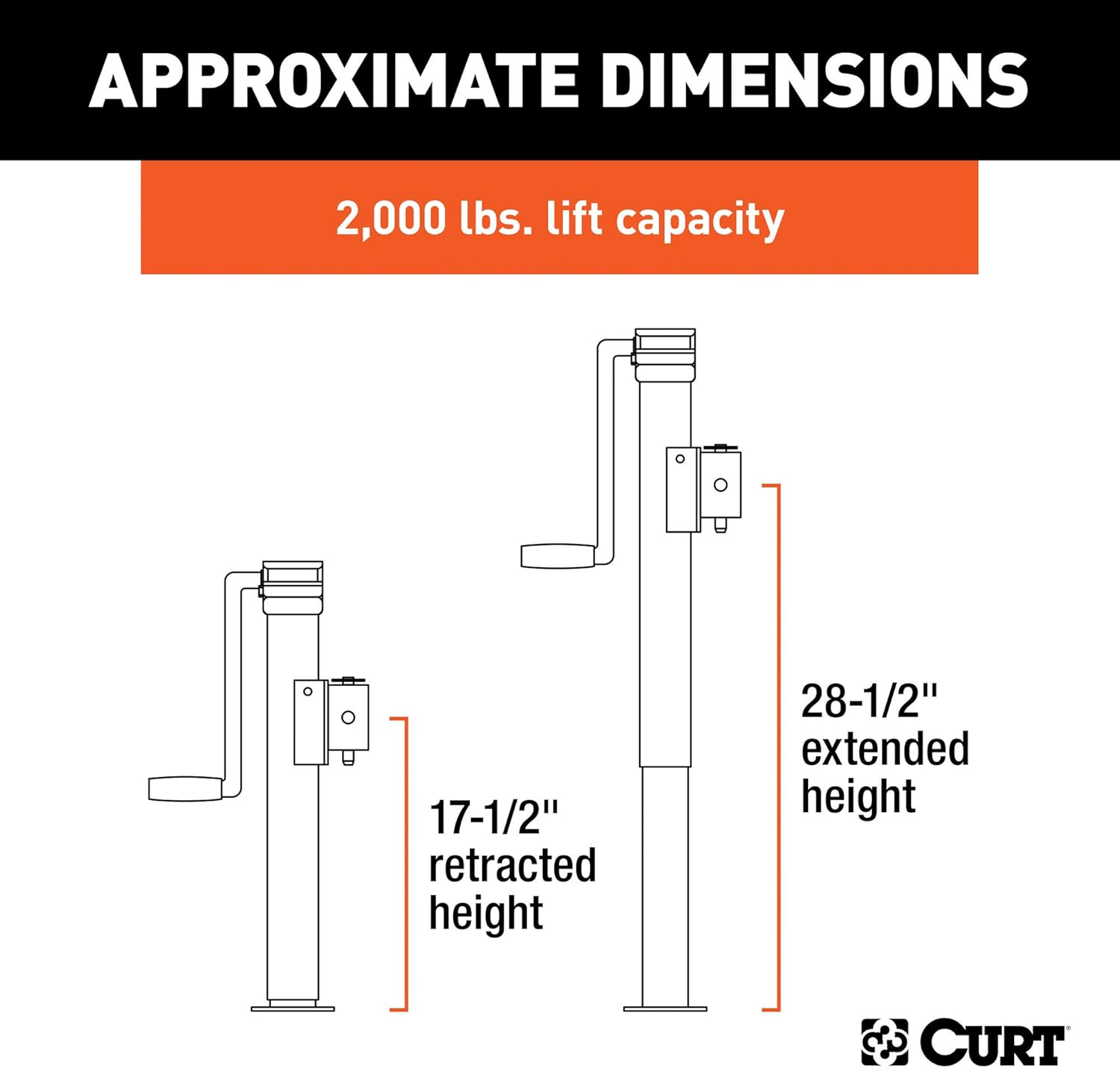 CURT 28321 Weld-On Pipe-Mount Swivel Trailer Jack, 2,000 lbs. 10 Inches Vertical Travel Pack of 2