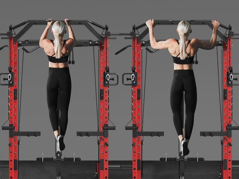 Mikolo Power Cage, Power Rack with Cable Crossover System, 1500LBS Squat Rack with LAT Pull Down System, Workout Cage with Pulley System for Fitness Home Gym