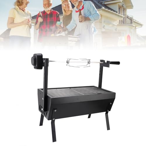 Rotisserie Grill, BBQ Whole Pig Lamb Goat Charcoal Spit Grill Electric 4W Motor BBQ Hog Rotisserie Roaster, 55.1lb Load Bearing Capacity Lamb Rotisserie System for Camping, US Plug