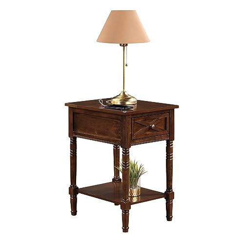 Convenience Concepts Country Oxford End Table with Charging Station, Espresso