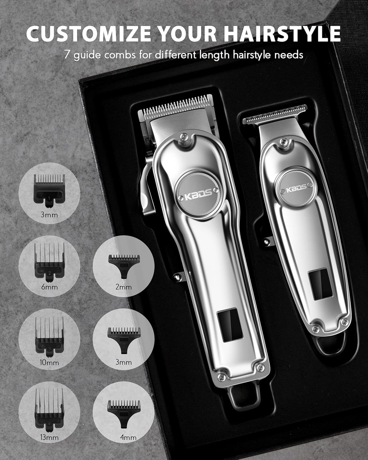 Professional Hair Clippers for Men, KBDS Cordless Clippers and T-Blade Hair Trimmer Barber Kit with Stainless Steel Blades and LED Display USB Rechargeable for Family and Salon Pack of 2