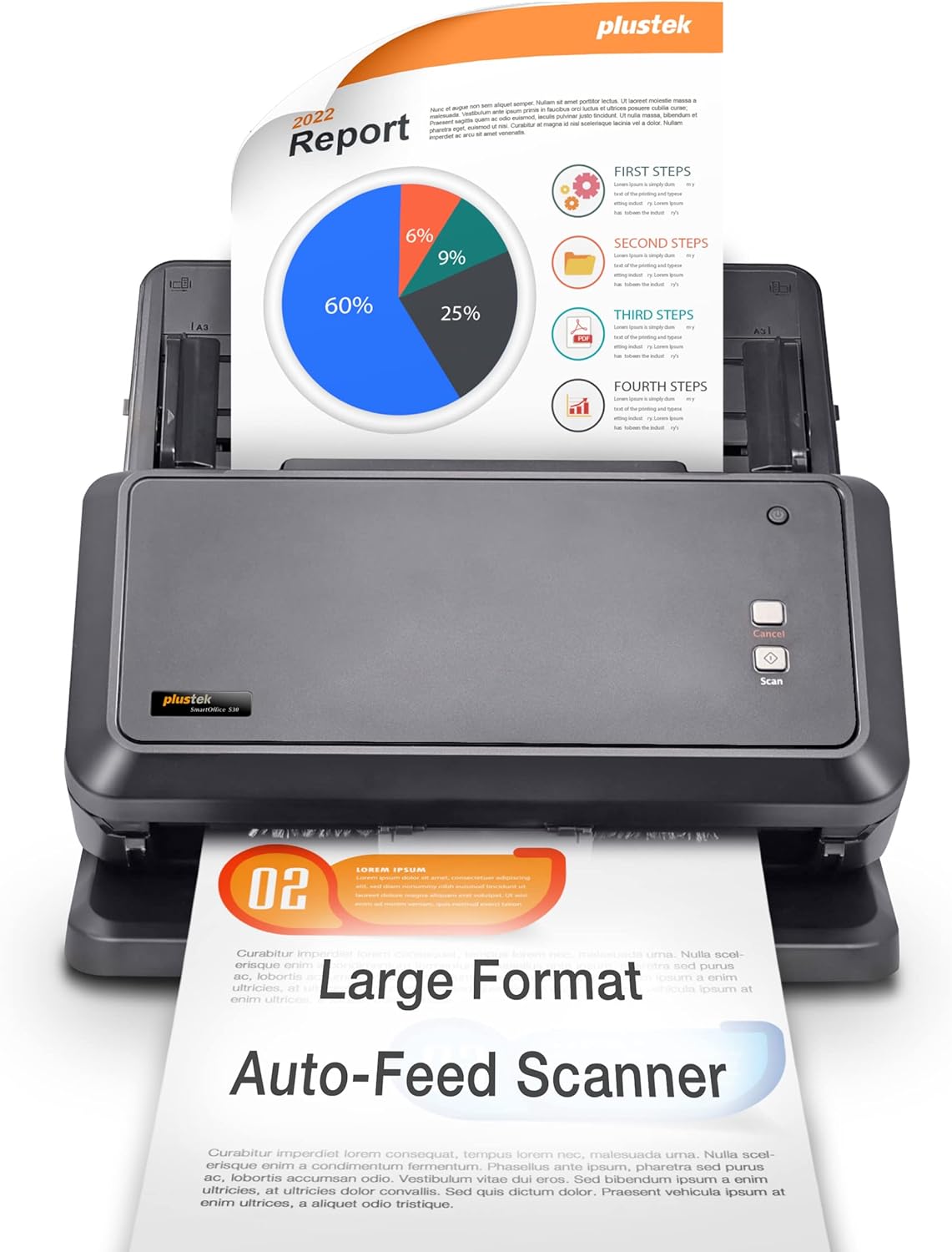 Plustek SmartOffice S30 High Speed A3 Large Format Duplex Document Scanner, with 100-page Auto Document Feeder (ADF). Scan 12” x 17” size or legal-size document
