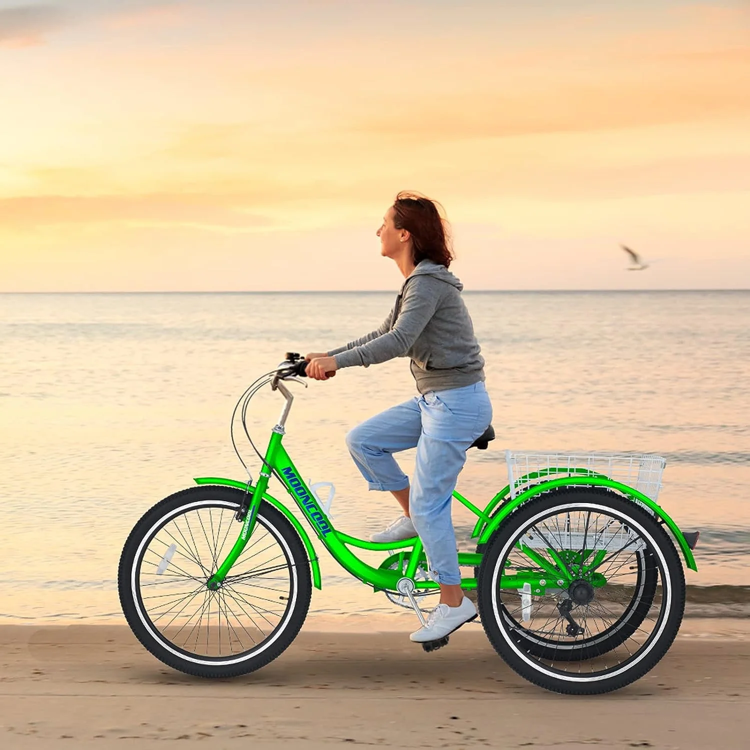 FICISOG 26 Adult Tricycle, 3 Wheel 7 Speed Bikes,450lbs Capacity Cruise Trike with Shopping Basket