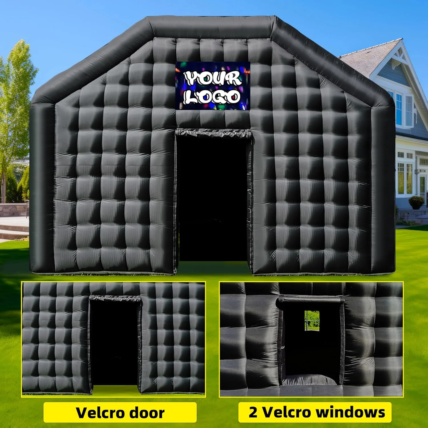 WARSUN Large Black Inflatable Night Club 30x20x13Ft Inflatable Party Tent with Logo Area Disco Cube Gazebo Event House