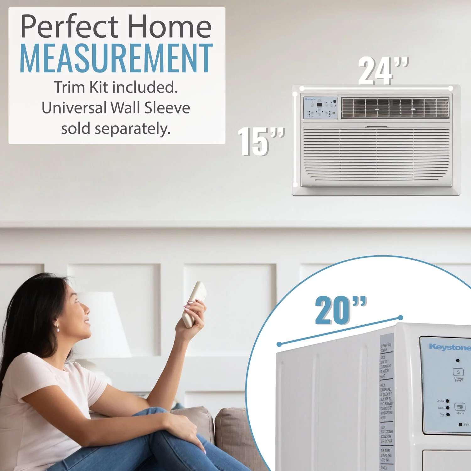 Keystone 10,000 BTU 115-Volt Through-the-Wall Air Conditioner with Remote, White, KSTAT10-1C