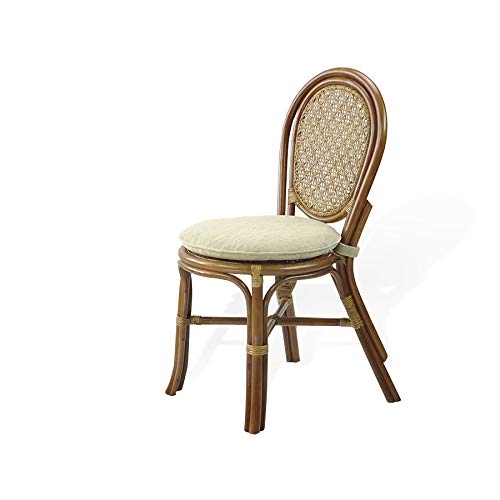 Set of 2 Denver Dining Handmade Wicker Side Chair Natural Rattan, Colonial Color with Cream Cushion