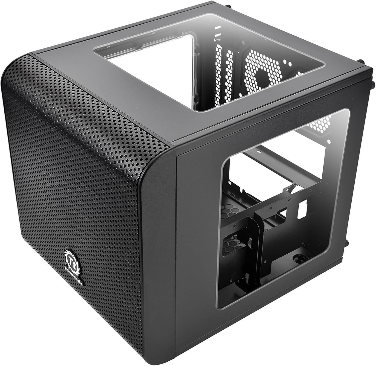 Thermaltake Core V1 SPCC Mini ITX Cube Gaming Computer Case Chassis, Interchangeable Side Panels, Black Edition, CA-1B8-00S1WN-00