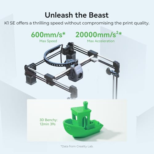 Creality 3D Printer, K1 SE Fully Assembled Auto Leveling FDM 3D Printers for Kids and Beginners, 600mm/s Max High-Speed Printing, Core XY All Metal Structure, Larger Print Size 250x220x220mm