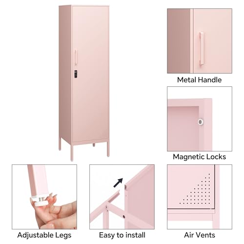 Metal Locker, Storage Cabinet with Digital Lock, Steel File Cabinet with 3 Adjustable Shelves for School, Living Room, Bedroom, Office (Green)