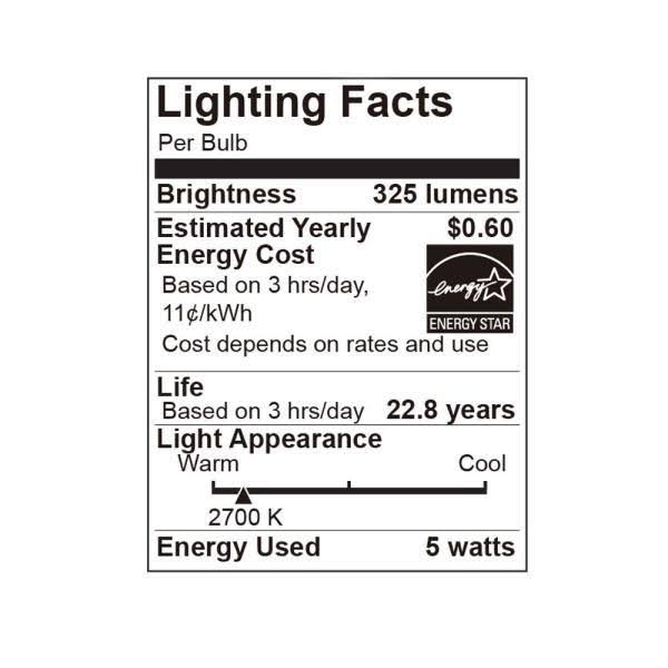 Simply Conserve L05CDL2700KC60 Light Bulbs, 5W (40w Equiv) Dimmable, Warm White, Quick Install 60-Count Contractor Pack Candelab
