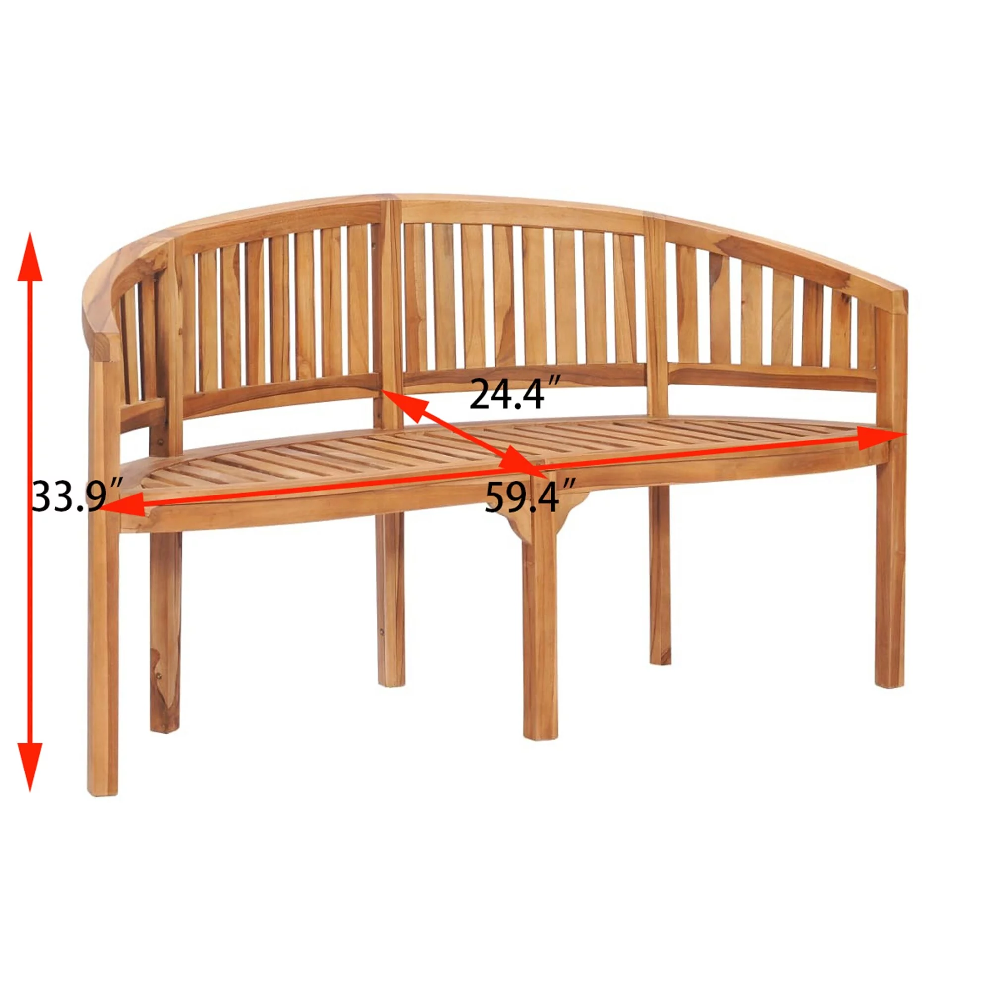 YJTONWIN Patio Garden Bench Loveseats, 59.4" Solid Teak Wood Banana Bench
