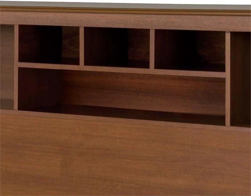 Country Style King Size Wood Bookcase Bed Headboard and Cabinet Storage in Cherry