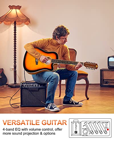 Vangoa 12 String Guitar, Twelve String Guitar Acoustic Electric Cutaway Guitarr Bundle for Beginner Adults, Teens, Spruce Top, Bone Nut, Upgraded Starter Kit, Black Matte