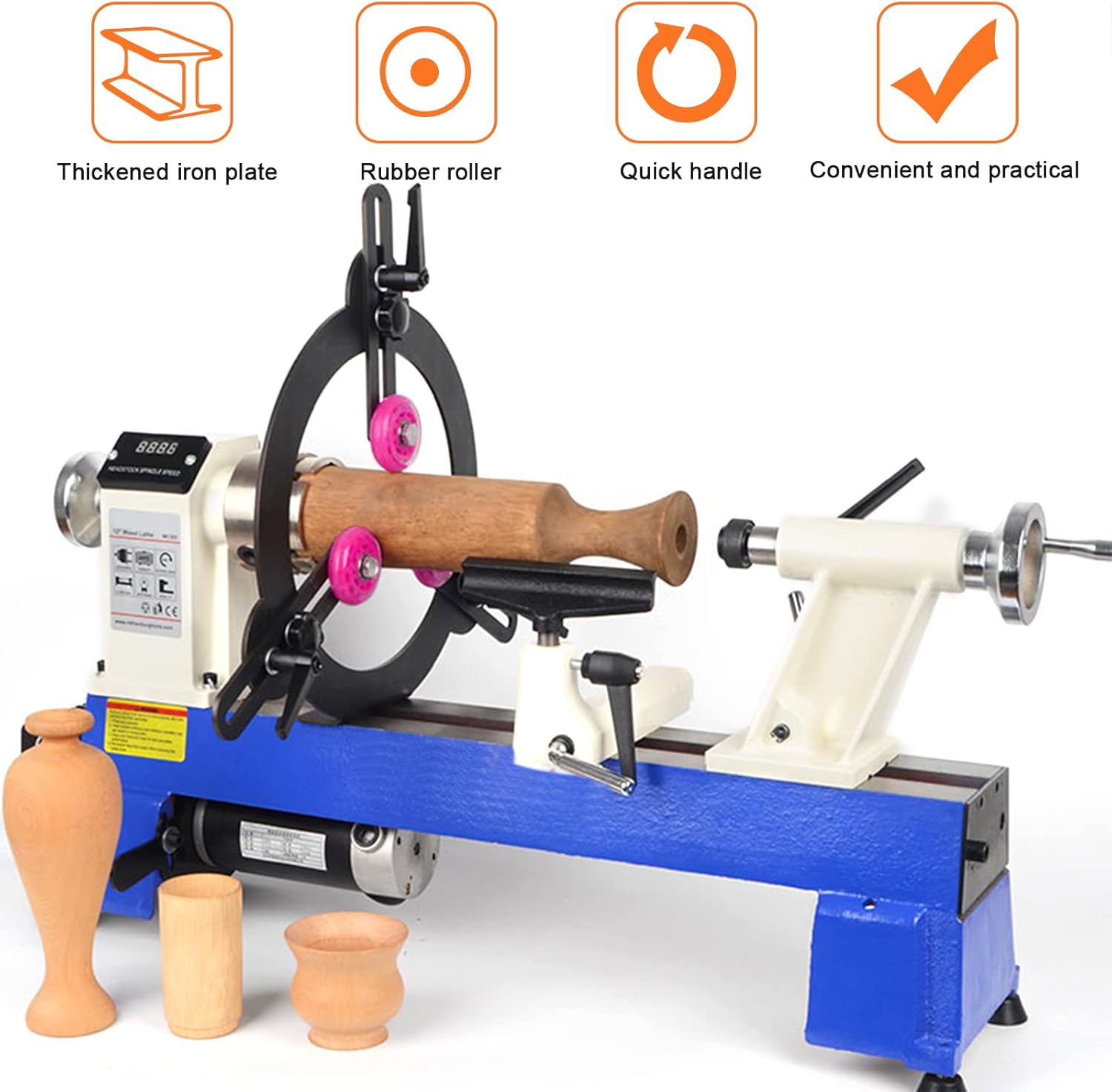 3-Point Woodturning Adjustable Steady Rest for 12" Lathe Swing, lathe Accessory - Break Open Style