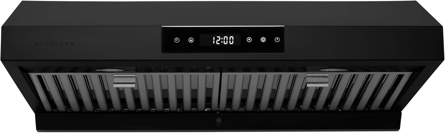 Hauslane | Chef Series 30 PS18 Under Cabinet Range Hood, Matte Black | Pro Performance | Contemporary Design, Touch Screen, Dishwasher Safe Baffle Filters, LED Lamps, 3-Way Venting