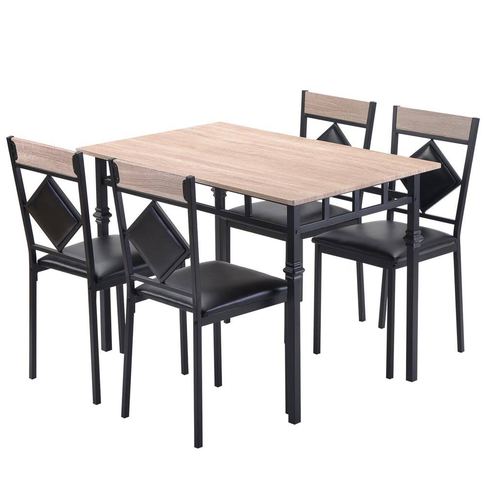 Boyel Living 5-Piece Black Tempered Glass Table and 4-Pieces Faux Leather Dinning Chairs and Table Set