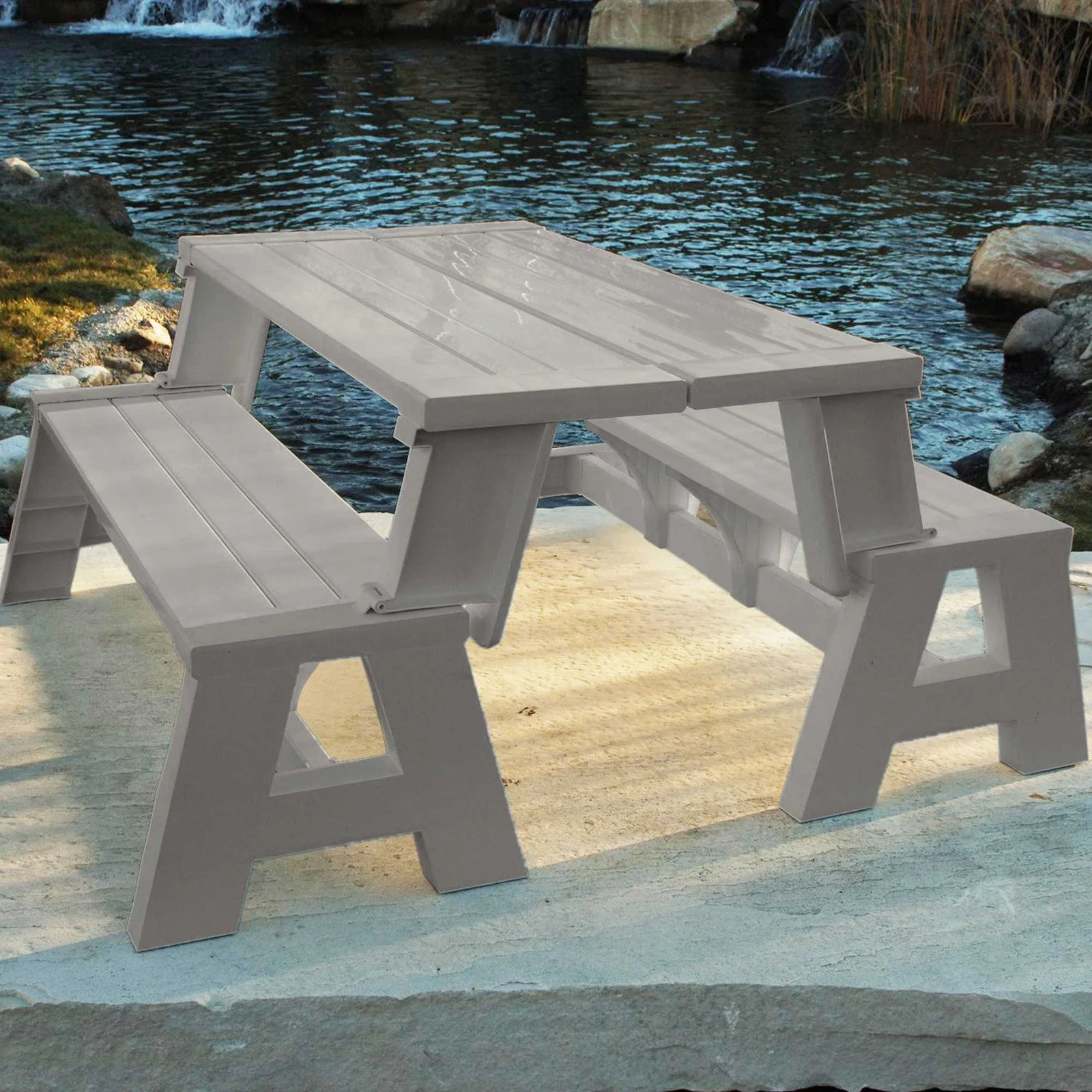 Convert a Bench Folding Picnic Table Bench, Tan