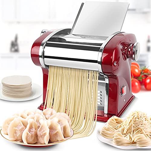 Electric Household Pasta Maker Automatic Noodle Maker Machine Dough Pressing Spaghetti Roller 2-in-1 Dual Knife No Disassembled Stainless Steel for Home Commercial Use
