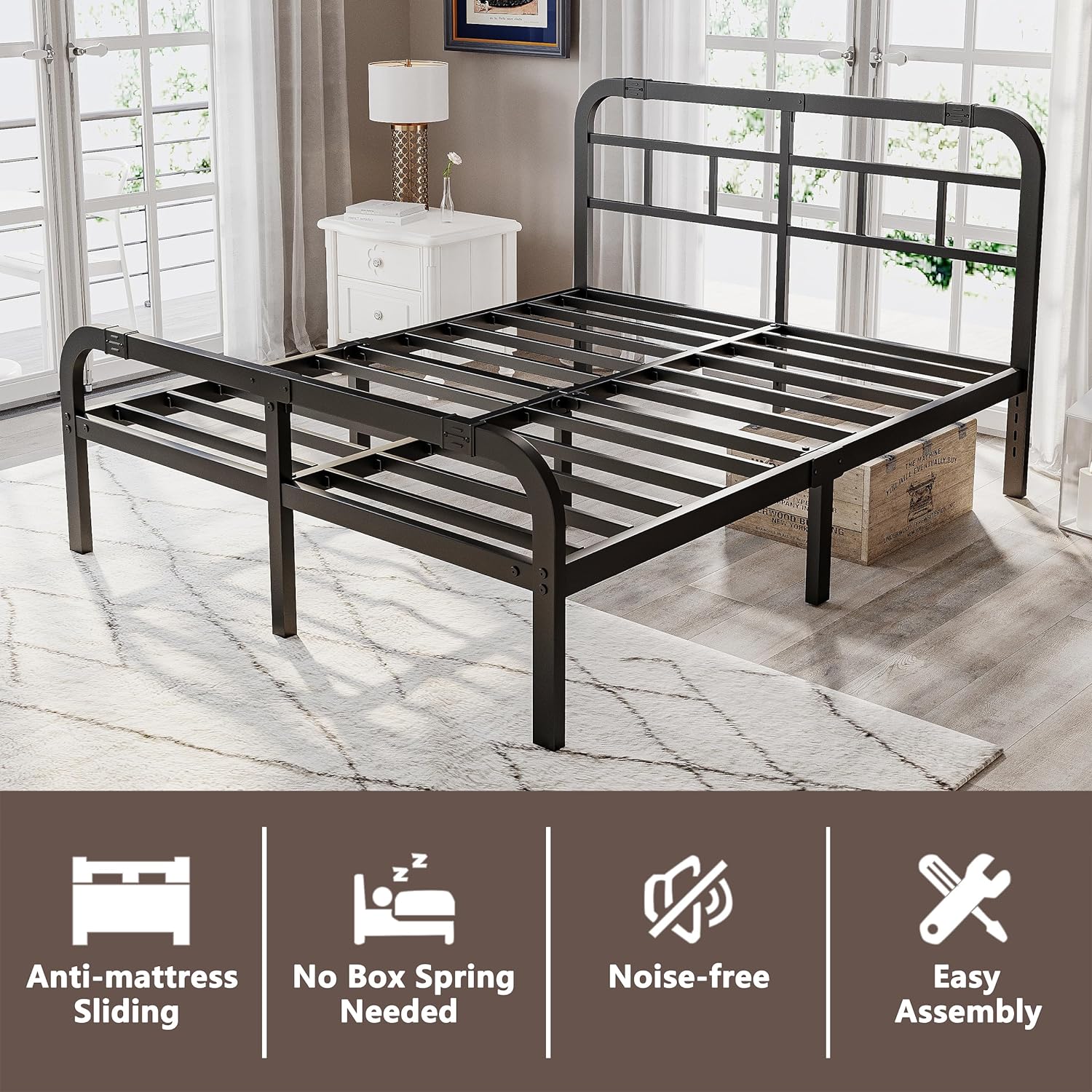 California King Bed Frame with Headboard and Footboard, 14 Inch High, 3500 Pounds Heavy Duty Metal Slats Support for Mattress, No Box Spring Needed,Noise-Free, Black