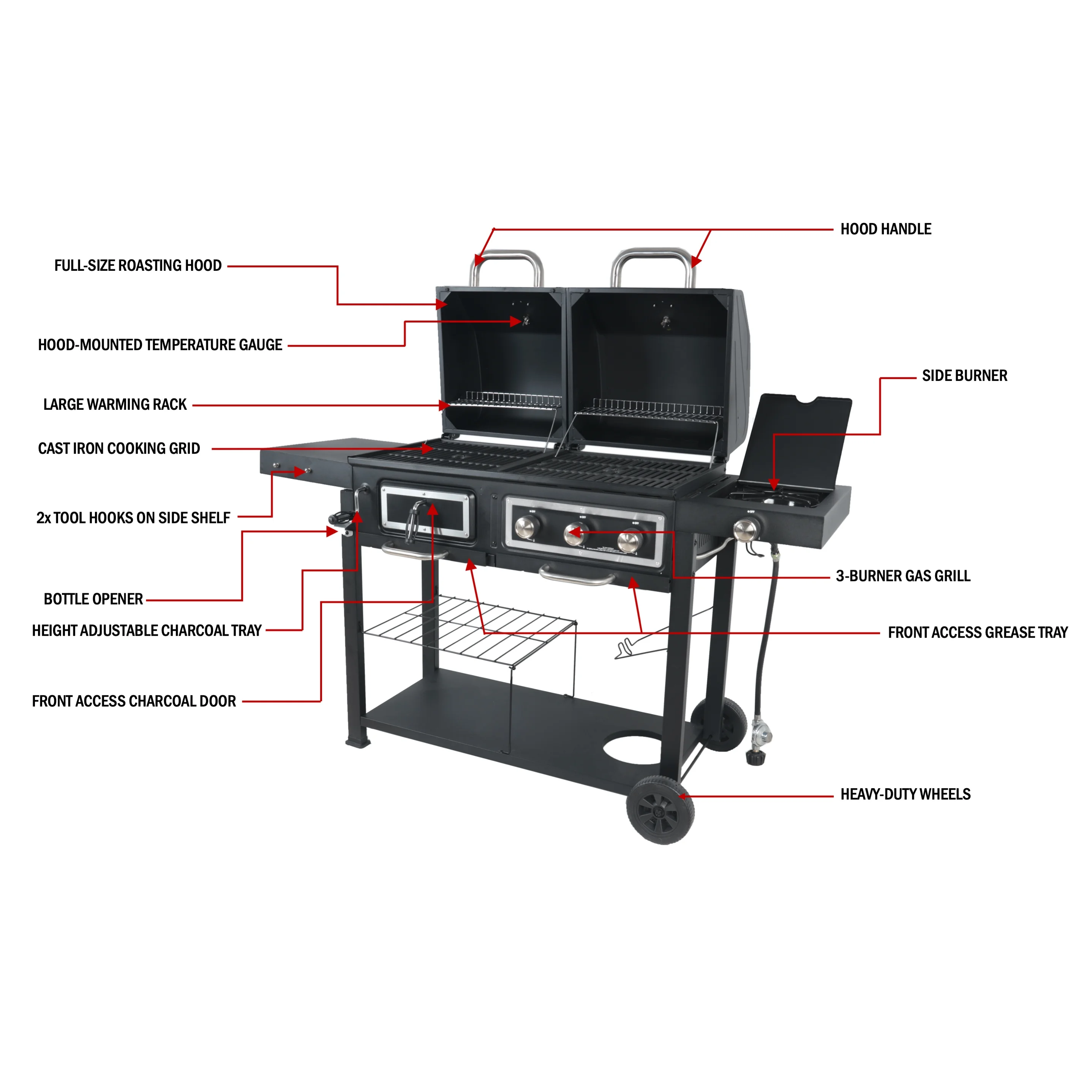 RevoAce Dual Fuel Gas & Charcoal Combo Grill, Black with Stainless