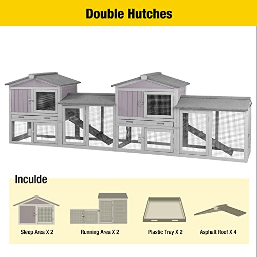 Aivituvin Rabbit Hutch Chicken Coop Bunny Rabbit Cage Duck House with Run Waterproof Roof for Outdoor, Plastic Tray, Expandable Design