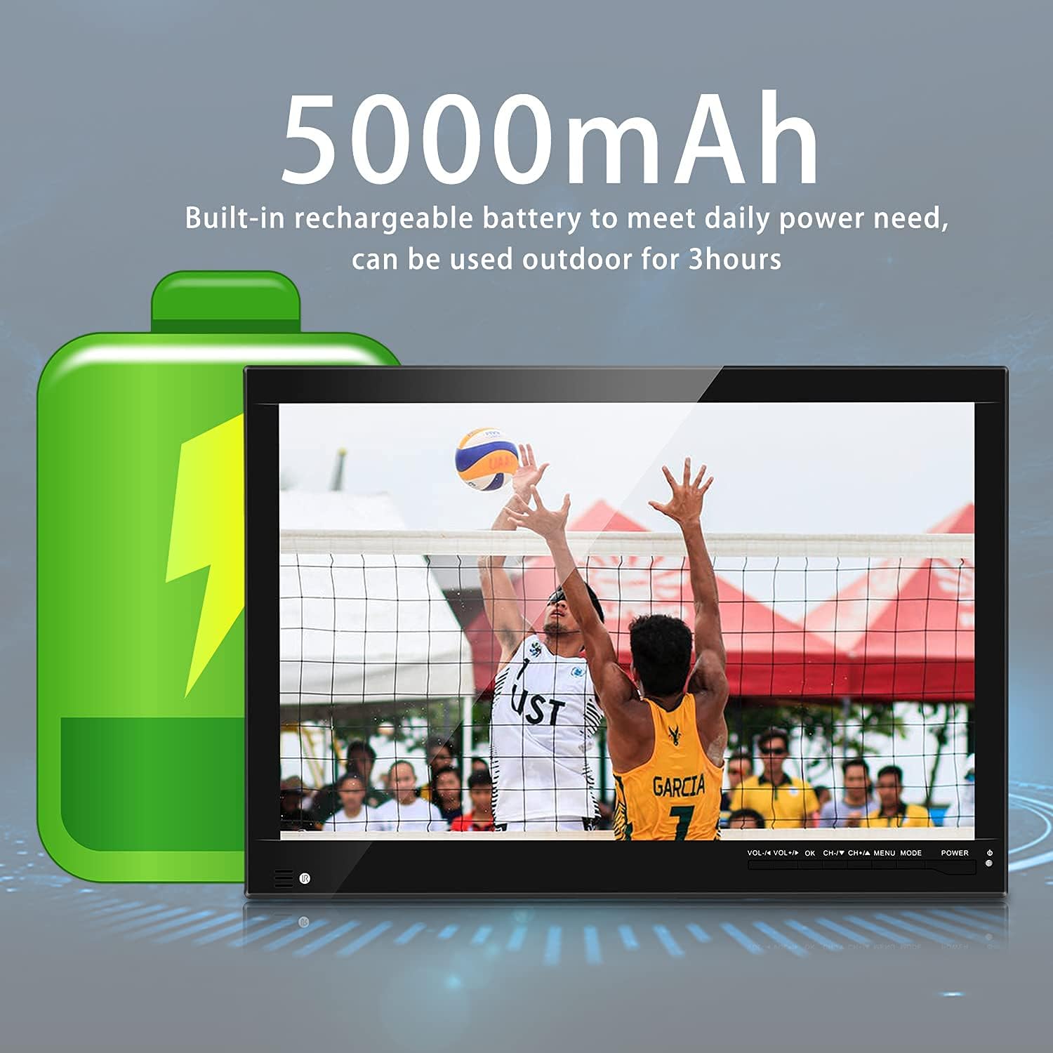 14inch Rechargeable Battery TV,Portable TV Built-in Digital Tuner ATSC,Support Camping,car,Travel with USB,FM Radio,AV Video Input,HDMI Input Port,Remote Control