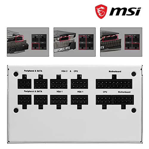MSI MAG 850GL PCIE 5 White Gaming Power Supply - Full Modular - 80 Plus Gold Certified 850W - Compact Size - ATX PSU
