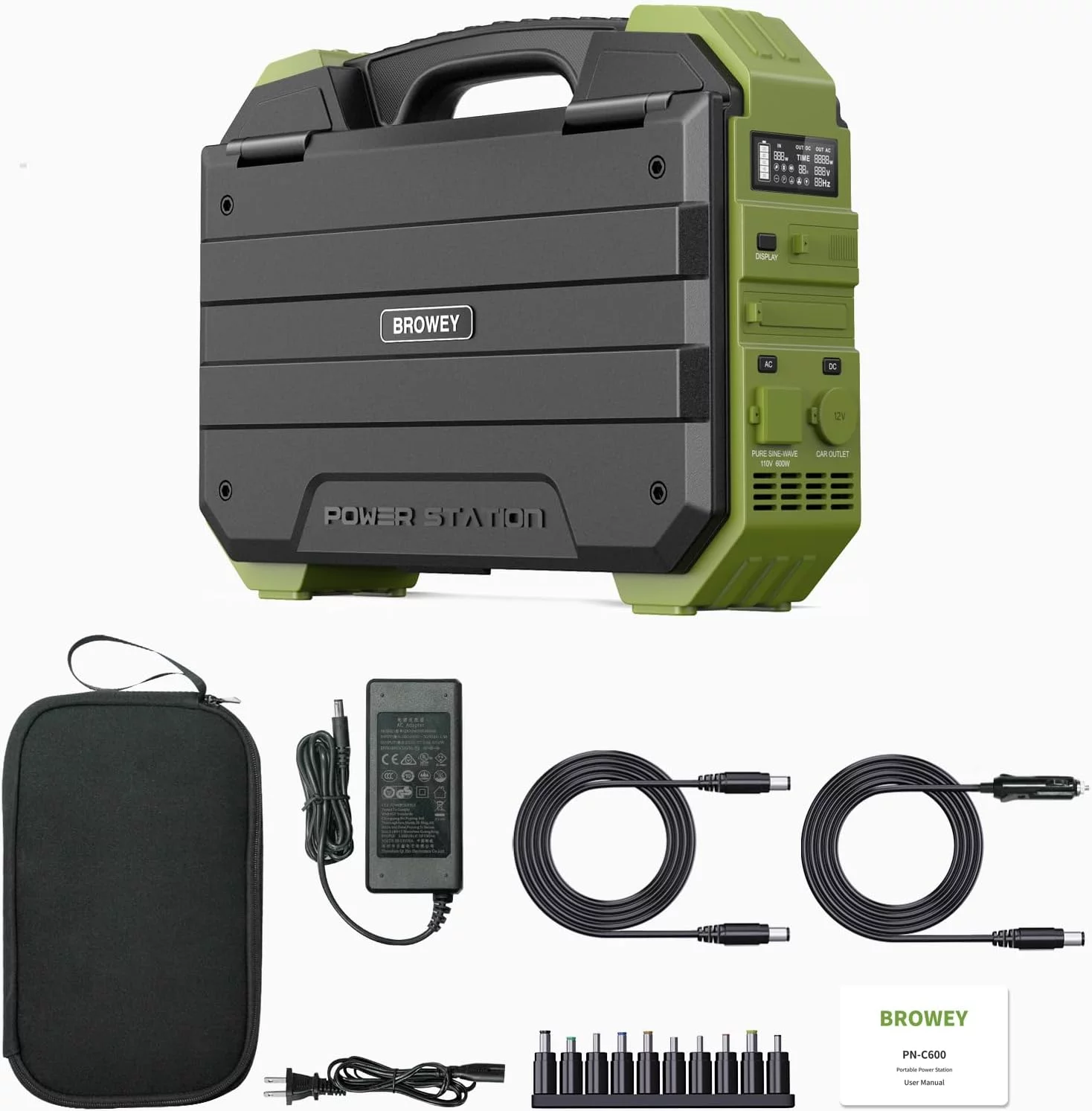 BROWEY 614.4Wh Portable Power Station with 30W Solar Panel, 600W AC Outlet, Backup Lithium Battery, Solar Generator for Outdoor Camping, RV Travel, Emergency