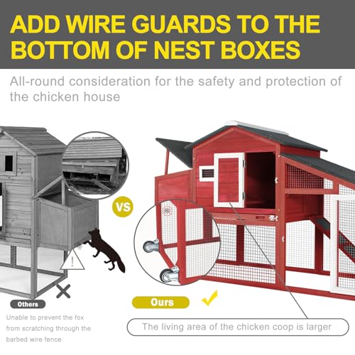 Chicken Coop Large Wooden Chicken Tractor - with Wheels Waterproof Outdoor Hen House Poultry Cage Back Yard Chicken Coops with Run, Laying Boxes and Secure Enclosure (Sloping Roof)