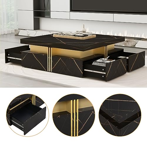 Modern Round Lift-top Nesting Coffee Tables with 2 Drawers for Living Room White & Natural