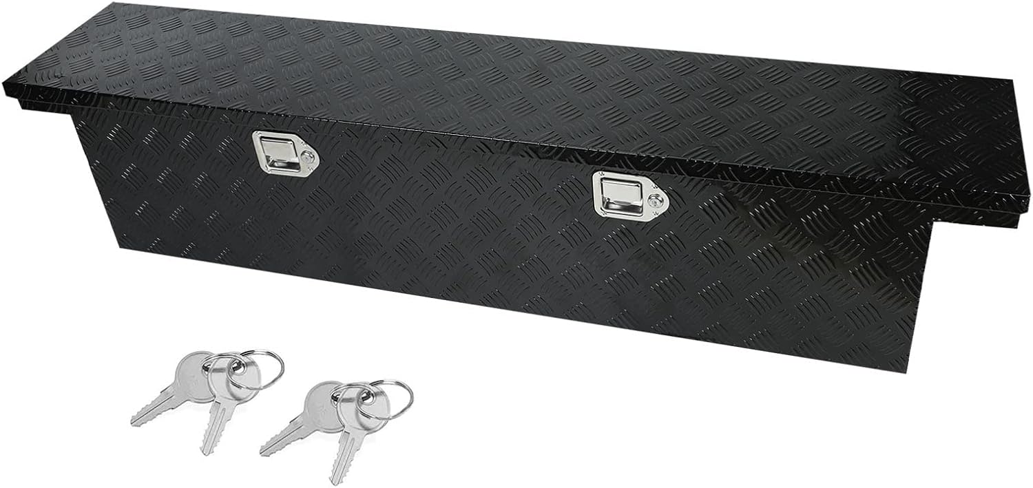 18X17X17.75 Black Aluminum 5 Bar Tread Tool Box Truck Car Outdoor Trailer Pickup Underbody Toolbox,RV Storage Organizer，Underbed Tools Organizer W/Lock Latch w/Keys