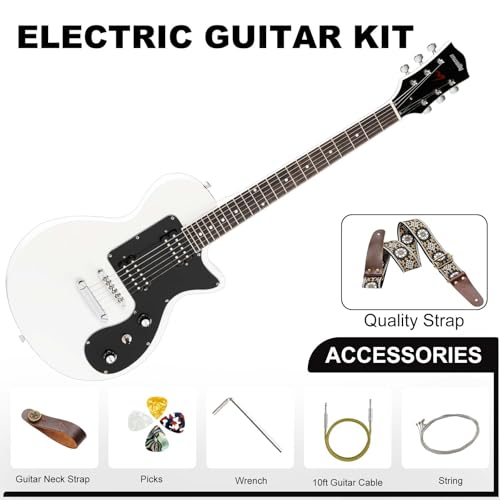 MLP-1 39 Inch Electric Guitar Kit, Beginner LP Full Size Solid Body Electric Guitar With HH Pickups, Gig Bag, Amplifier, Strap, Cable, Picks, String (White)