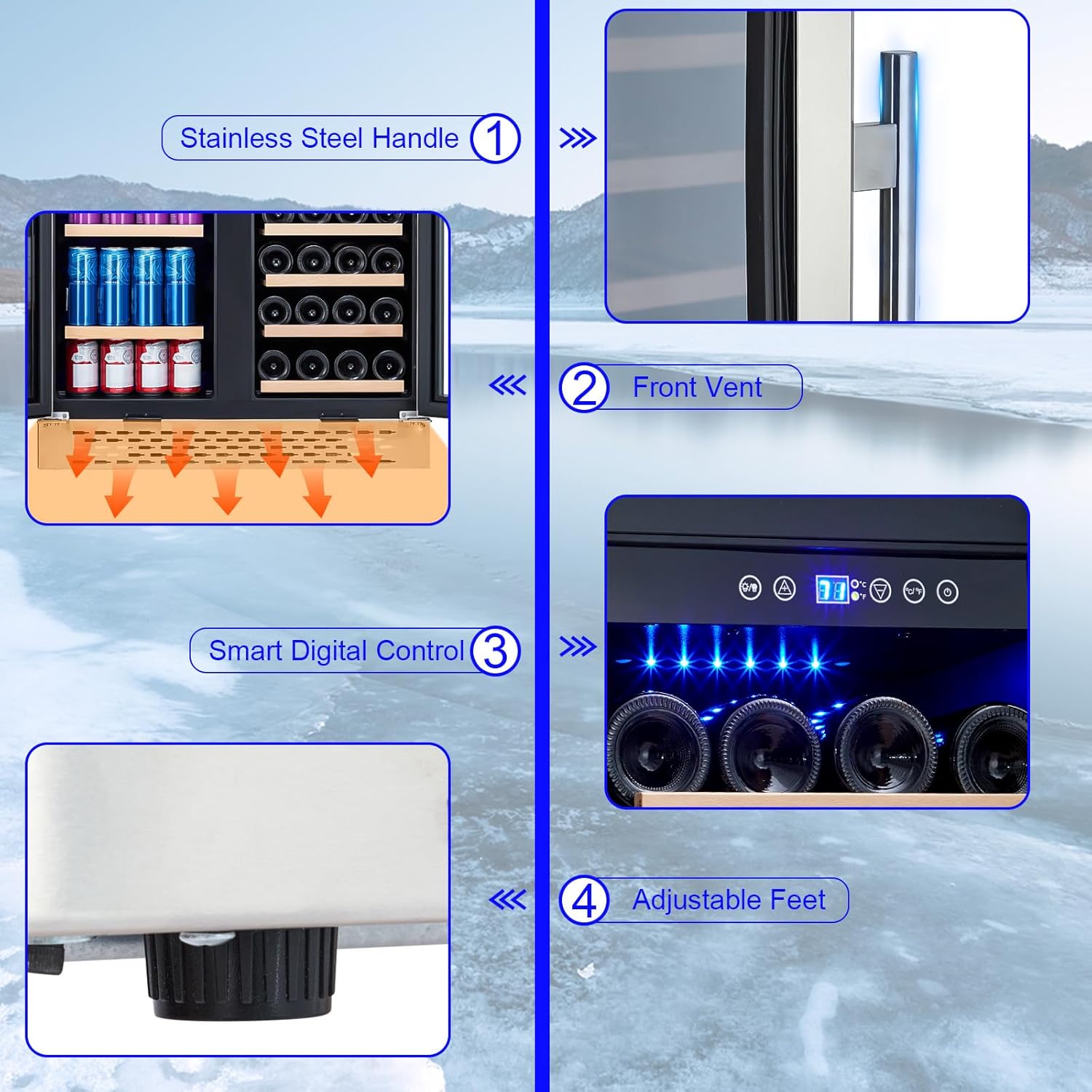 Wine and Beverage Refrigerator - 28 Bottles and 80 Cans, Dual Zone, Glass Door, Adjustable Shelves, with Lock, Digital Temperature Control, Freestanding/Built-in