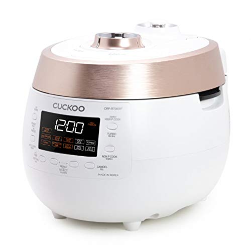 Cuckoo CRP-RT0609F 6 cup Twin Pressure Heating Plate Rice Cooker & Warmer with High Heat, GABA, Mixed, Scorched, Turbo, Porridge, Baby Food, Steam (Hi/Non Press.) and more, Made in Korea