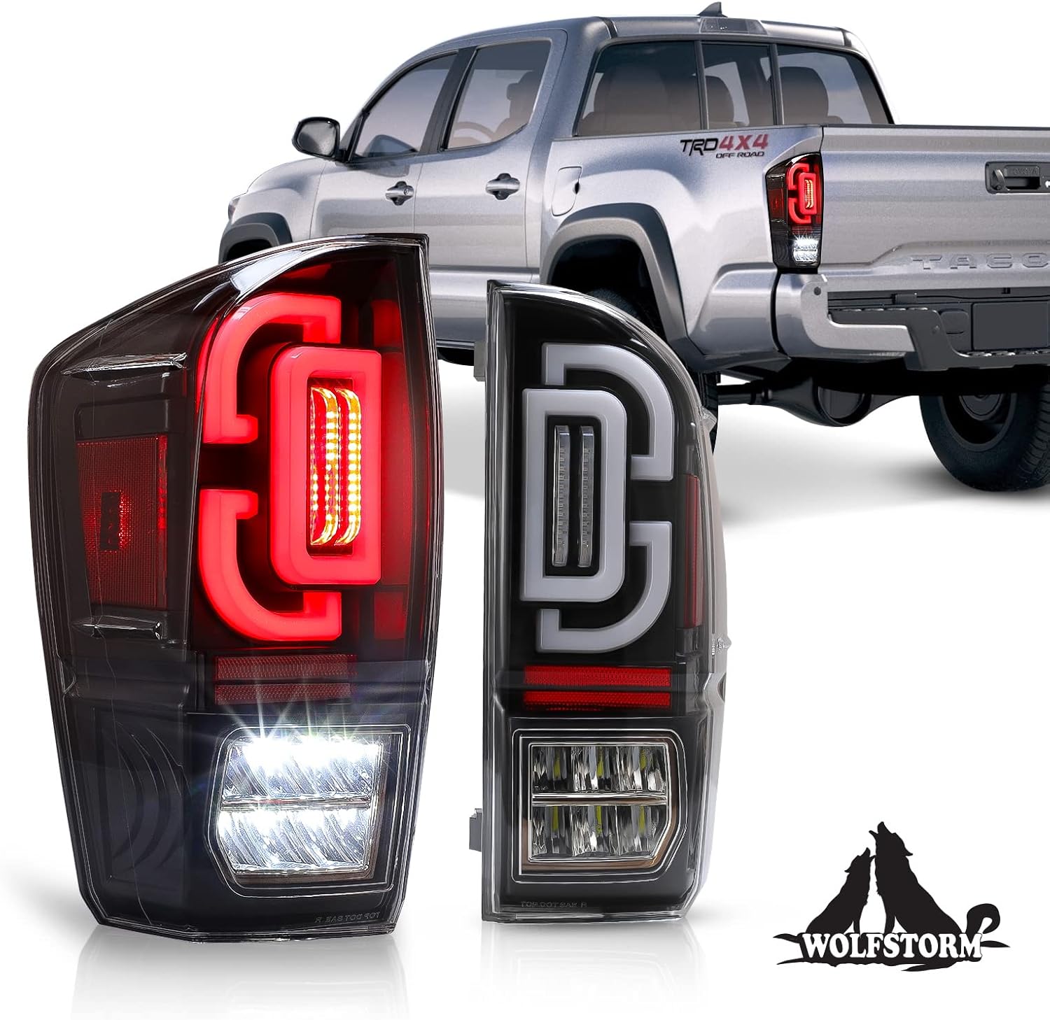 Tail Light Assembly for 2016-2021 Toyota Tacoma, WOLFSTORM Toyota Tacoma LED Tail Light Assembly(Red Lens)