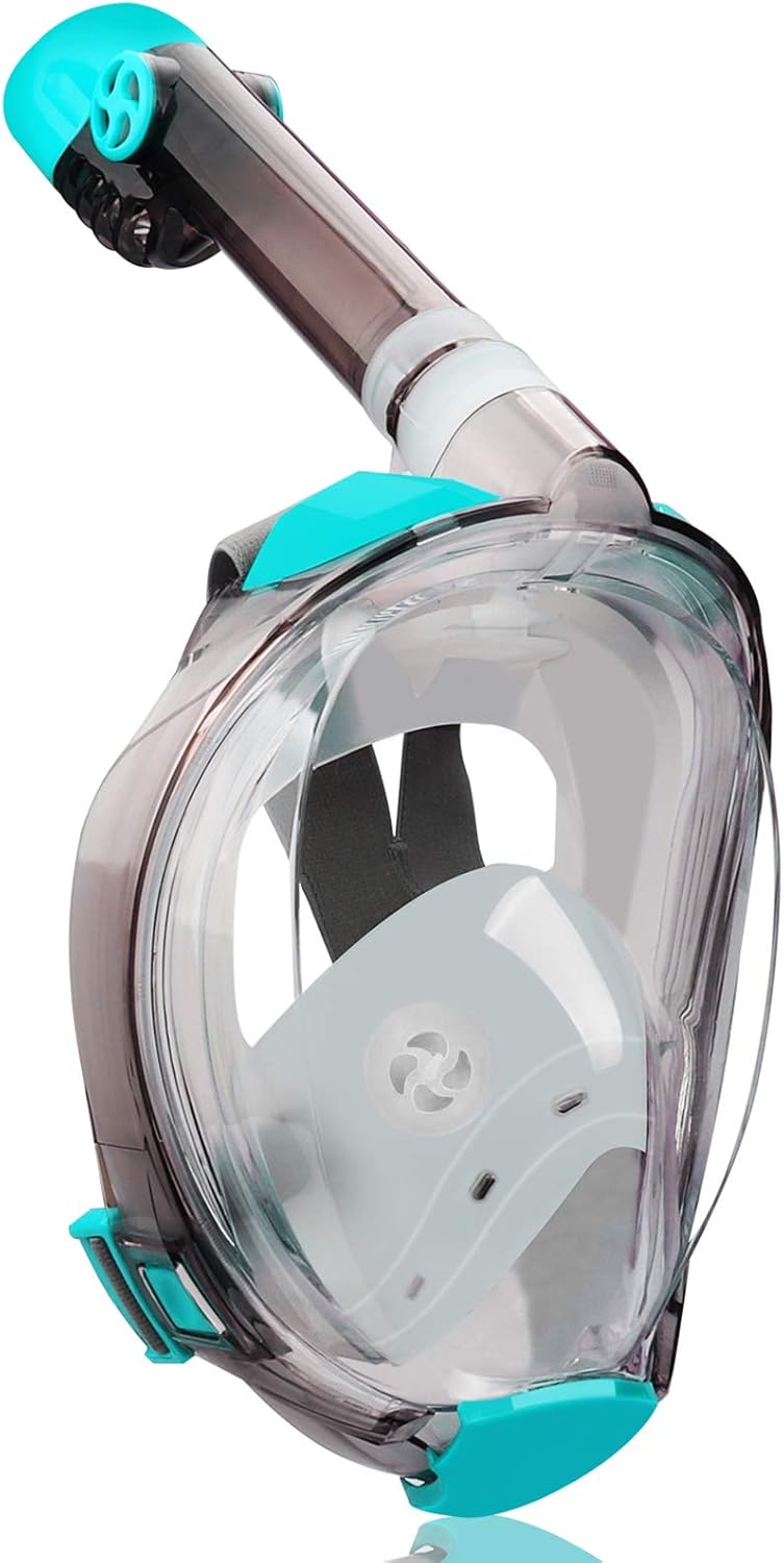 QingSong Full Face Snorkel Mask, Snorkeling Gear with Camera Mount, Foldable 180 Degree Panoramic View Anti-Fog Anti-Leak, Snorkeling Set for Kids and Adults