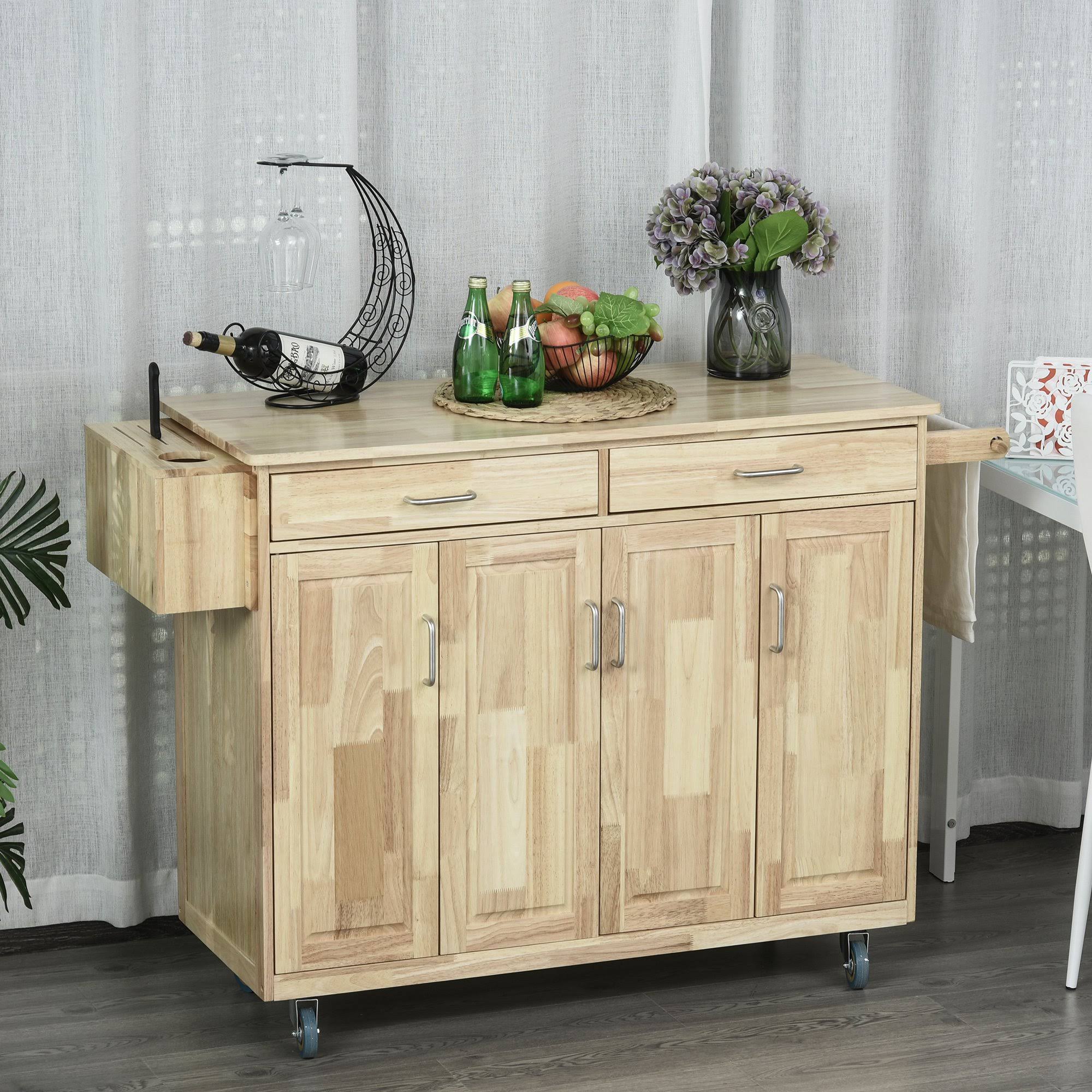 Homcom Wooden Rolling Kitchen Island Utility Trolley Storage Cart
