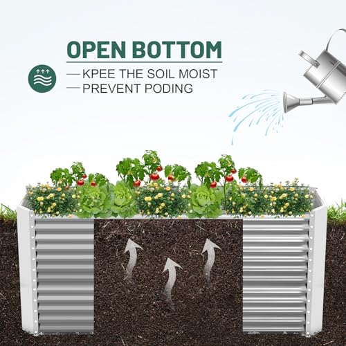 Land Guard 8x4x3ft Rectangular Galvanized Raised Garden Beds, 36" Tall Large-Capacity Metal Planter Box Outdoor, Durable Deep Raised Garden Bed, Raised Beds for Gardening Vegetables, Classic Silver