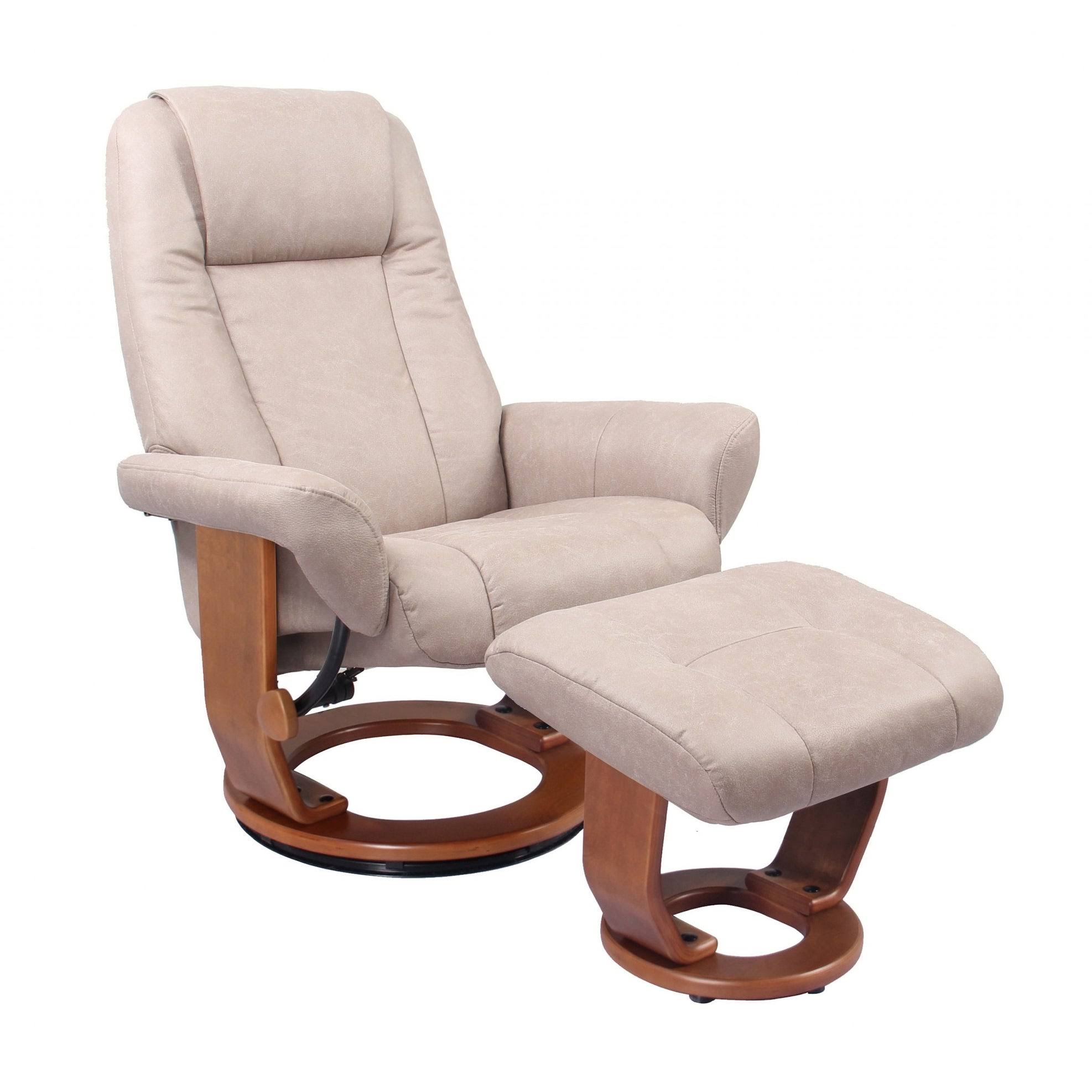 Contemporary Sandy Beige Swivel Recliner and Ottoman Set - Cream