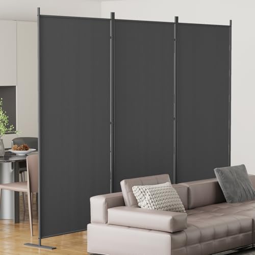 Helios&Hestia 8-Panel 6 ft Tall Indoor Folding Room Divider, Portable Privacy Screen, Freestanding Partition Separator, Temporary Wall Separation for Bedroom, Office, 160" W X 71" H, Dark Grey